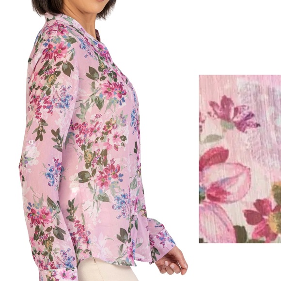 KUT from the Kloth Jasmine Chiffon Button-Up Shirt in Quartu-Light Pink🌸🌸🌸🌸 - Picture 2 of 5